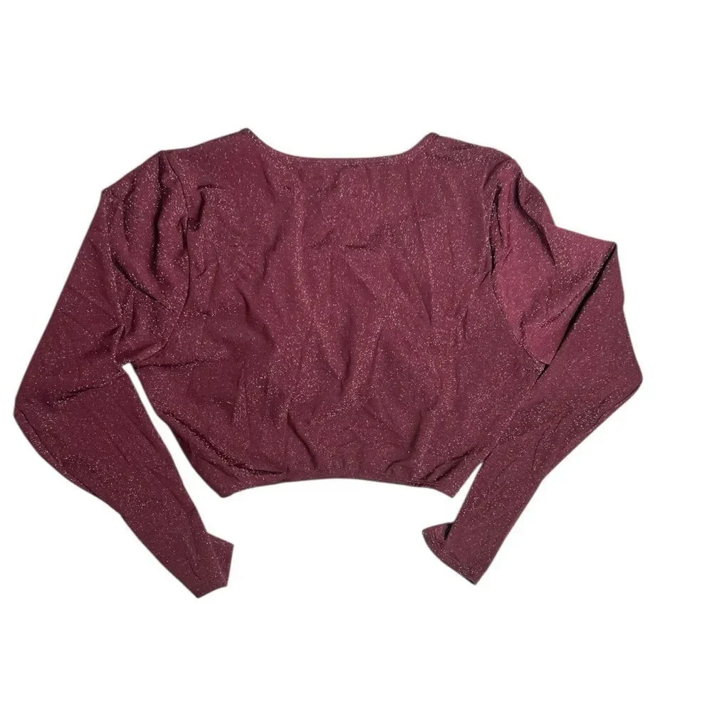 Savage X Fenty Sleep & Shine Glitter Long Sleeve Crop Tee Red Cocoa Size 1X NWT
